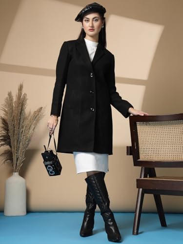Image of CHKOKKO Women Chic Winter Coat Single Breasted | Knee Length Design with Buttoned Closure and Practical Front Side Pockets for Stylish and Comfortable Wear