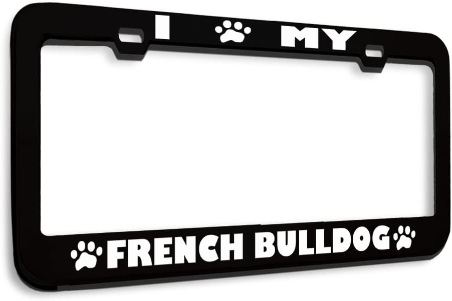 Speedy Pros Metal License Plate Frame French Bulldog Paw Love Heart Pet Dog Metal Tag Holder Car Accessories Stainless Steel 2 Holes 1 Frame