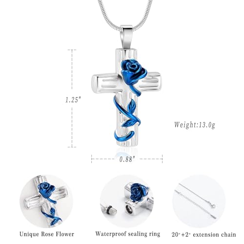 Rose Flower Cremation Jewelry for Ashes Pendant - Rose Flower Cross Urn Necklace with Mini Keepsake Urn Memorial Ash Jewelry - Image 2