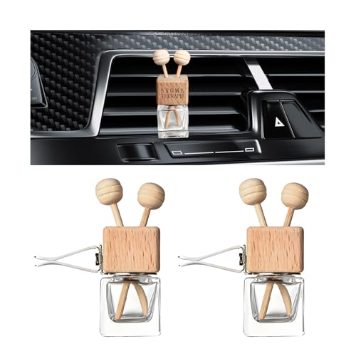 Image of KVAEY 2PCS Car Diffuser Air Freshener Bottle, Refillable Empty Glass Perfume Bottles with Vent Clip, Universal Essential Oil Diffuser for Most Vehicles, Interior Car Accessories (2PCS, Word)