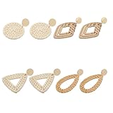 Abaodam Pendientes de Mujer Geométricos Tejidos de Ratán, 4 Pares (1 2 3 4) Estilo Étnico Vintage, Colgantes Trenzados para Fiesta, Playa y Uso Diario, Accesorios Ligeros y Decorativos