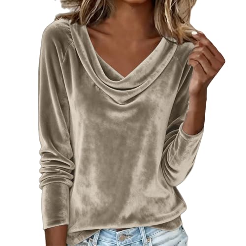 Blusas de Mujer Elegantes Fiesta Blusa Elegante Terciopelo Color Sólido Top Talla Grande Versátiles Oficina Tops Manga Larga Boda Camisa Cuello en V Camiseta Cómodo Chic Casual Básico