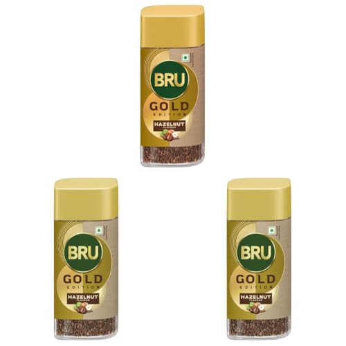 Image of Bru Gold Hazelnut Granule Bottle,55 Gram|Flavoured Instant Coffee|Flavourful Twist To Your Everyday Coffee|Made With Freeze-Dried Coffee|Makes 40 Cups (Pack of 3)