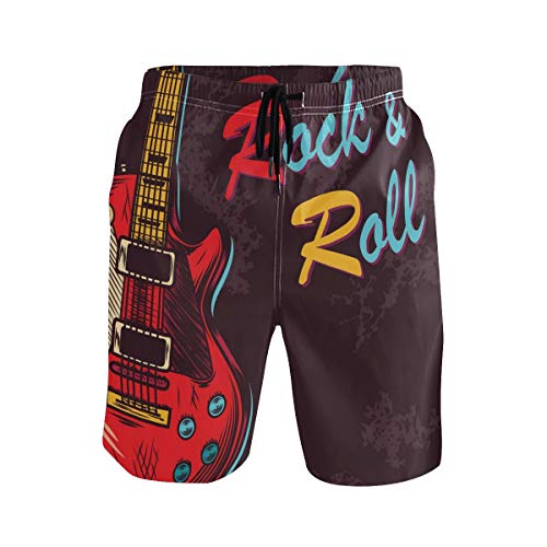 Rock Roll Guitar Mens Swim Trunks Quick Dry Board Shorts with Pockets Swimsuit Beach Short