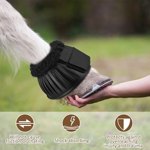 Image of Abbylike 1 Pair Fleece Horse Bell Boots Protect Against Hoof Impact Trauma, Rubber Bell Boots Horse Care for Turnout No Rub Design Comfort Quick Wrap Hook and Loop
