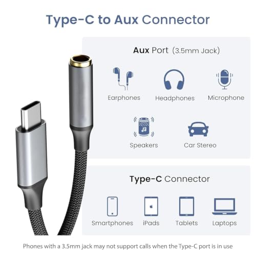 Image of Type C to 3.5mm Audio Jack Connector /Adapter with DAC Compatible for iPhone 17 /16 /15 Series /Samsung /OnePlus /Google /Nothing /Motorola & Other Phones -Headphones Converter, Warranty