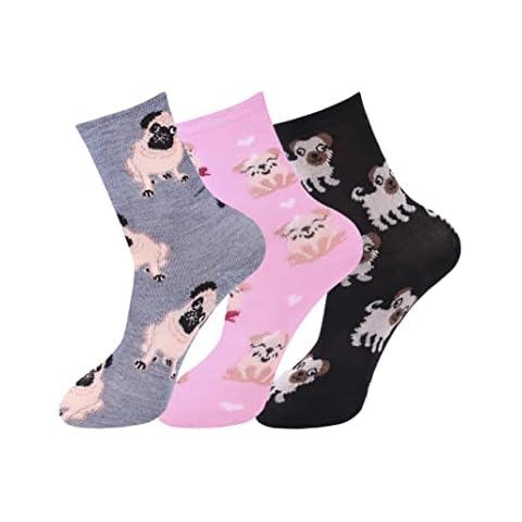 6 Pairs Womens Novelty Socks Animal Pug Pig Puppy Multicolor Cotton Casual Ladies Socks Size 4-7 Cover