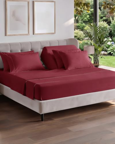 Image of Flex Top Split Head King 6 Piece Sheet Set - Soft & Cooling - Burgundy