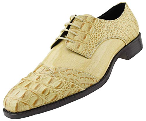 Image of Bolano Bandit Men's Alligator Print Cap-Toe Oxford Dress Shoes | Formal lace-up oxfords with alligator print, folded croc detailing and cap toe for tuxedo and dress wear