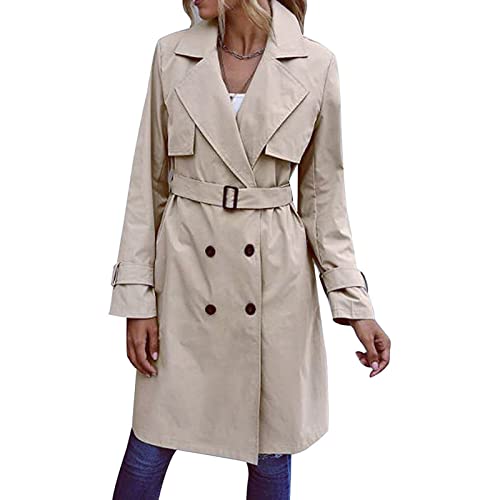 Trench-coat doublement croisé pour femme long moyen avec ceinture amovible