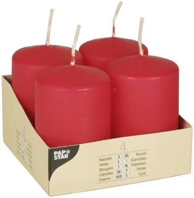 Stumpenkerze – 50 x 80 mm – 4 Stück Farbe rot, Unparfümiert