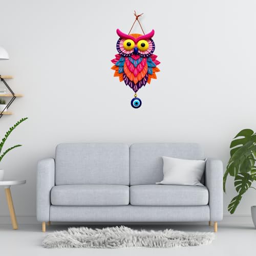 Image of GiftOday Owl Shape Wooden Wall Hanging For Home Decor | Evil Eye Decoration Livingroom, Dining Room | Modern Artwork | Designer Mdf Item | Wall Hanging Door Decorative (18 x 30 CM)