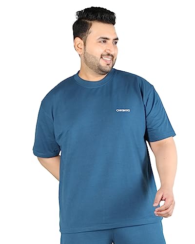 Image of CHKOKKO Men's Plus Size Terry Cotton Loose Fit Half Sleeves T-Shirt