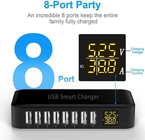 USB Plug Charger Ziwodiv 8-Port Multi USB Charger Station, USB Charging Hub with LED Display Wall Charger for iPhone 13/13 Pro/13 Pro Max/12/11/Xs/8/Plus, iPad, Samsung Galaxy S21/S20, Pixel 6