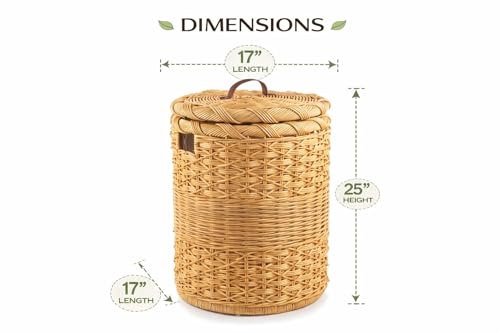Image of wicker Round Laundry Basket with Lid| laundry basket with lid | storage basket Laundry Hampers(17 inchL x x 25 inchH) (Beige) (Beige)