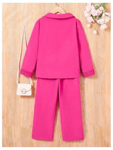 Image of Milumia Girl's 2 Piece Open Front Long Sleeve Blazer High Waisted Pants Set Hot Pink 8Y