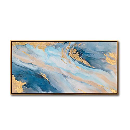 ARTLAND Large Canvas Wall Art for Living Room Modern Navy Blue Abstract Mountains Painting Landscape Artworks for Bedroom Kitchen Wall Décor Framed Ready to Hang 24x48 inches