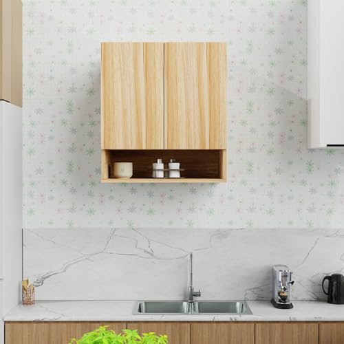 Image of 2 Door Multipurpose Wall Mounted Cabinet with Adjustable & Fixed Shelf | Storage for Kitchen, Bathroom, Office & Living Room | Assembly-DIY | Color-Asian Light | Size-60x33x63.8 Cm