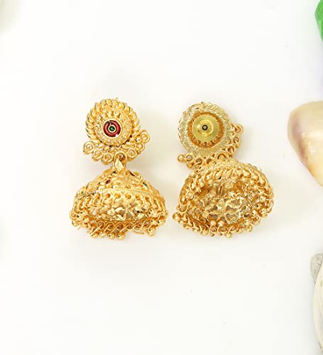 Image of Nakabh Traditional Gold Plated Oxidised Alloy Jhumki Earrings for Women Stylish