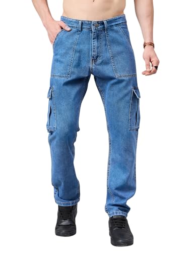 Image of STUDIO NEXX Men's Loose Fit Cargo Jeans | Non Stretchable | Cargo Denim for Men | Loose fit Cargos | Utility Pockets