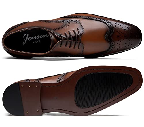 Jousen Men's Dress Shoes Leather Mens Oxfords Business Wingtip Formal Oxford Brogue Retro Derby Dress Shoes For Men(Amy9021A Yellow Brown 11.5) #TOP1