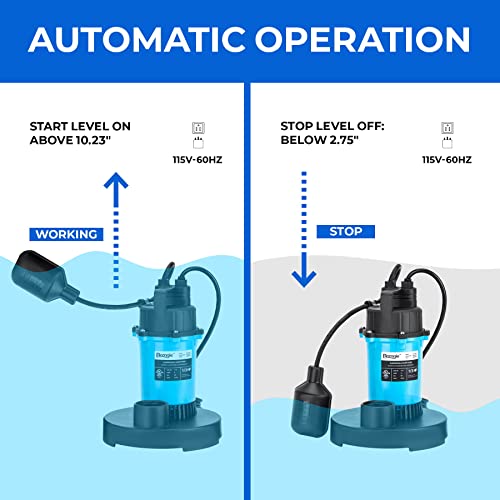 Bomgie 1/3Hp Submersible Sump Pump,2510Gph Clean/Dirty Water Pump With Automatic Float Switch And Suction Strainer, 10Ft Cord Sub Pump For Basement, Pool, Aquarium, Irrigation #TOP3