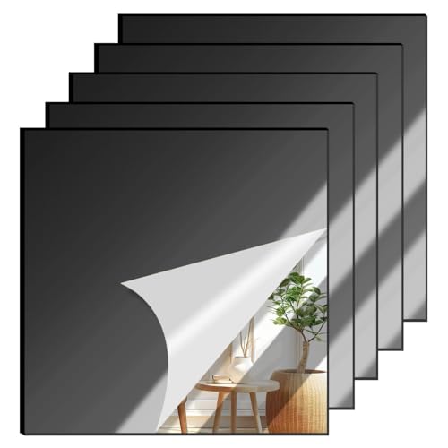 Image of 5 Pcs 8 x8 Inch Black Acrylic Mirror Sheet, 1 /8 Inch Thick Opaque Glossy Mirror, Plexiglass Mirror Sheets with Protective Film, Rigid Mirror Acrylic Sheets for Sawing, DIY, Laser Cutting and Engraving