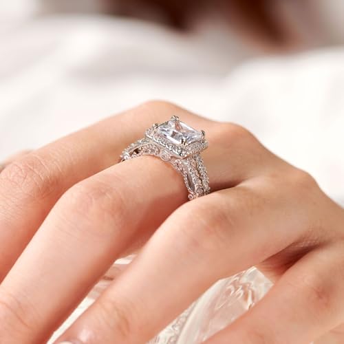 Wuziwen 925 Sterling Silver Halo Princess Cut Engagement Ring for Women AAAAA CZ Wedding Promise Rings for Her4