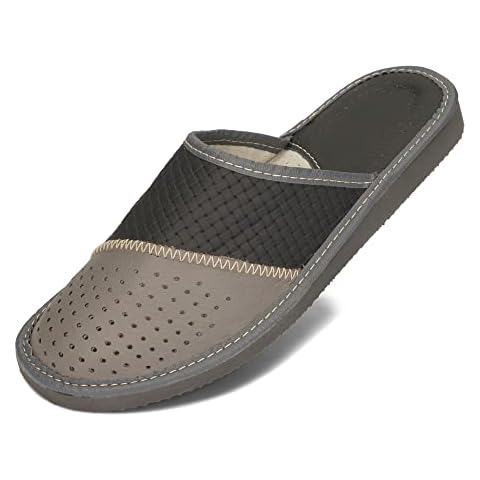 BeComfy Herren Hausschuhe Leder EVA-Sohle Hausschuh Männer Pantoffeln Herrenhausschuhe Schwarz Braun Grau 40-46 EU Cover
