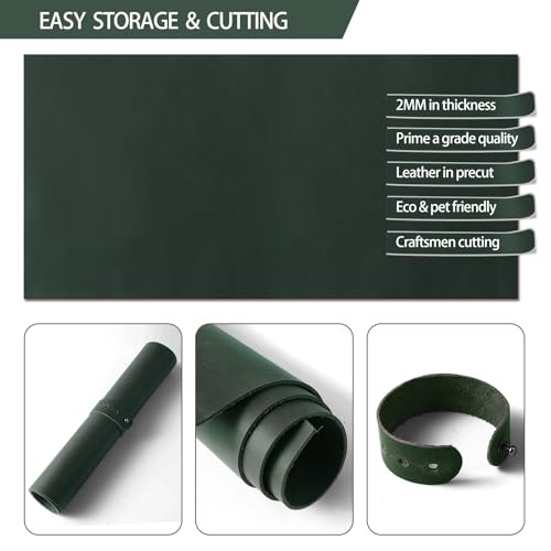 Image of RingSun 12''X24'' Green Leather Sheets for Crafts (2mm), Full Grain Leather Tooling Leather