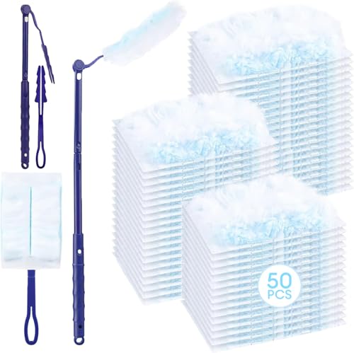 50 Pcs Flash Dust Magnet Dust Magnet Dust Magnet Flash Dust Magnet Long Handle Flash Dust Magnet Starter Kit For Blinds Car Dashboard Keyboard (Blue)