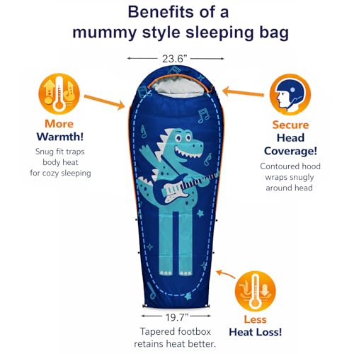 Bolsa de dormir ajustable para niños estilo momia con manga para almohada, 4 estaciones 32-59°F, liviana y estilo mochila, ideal para camping miniatura 3