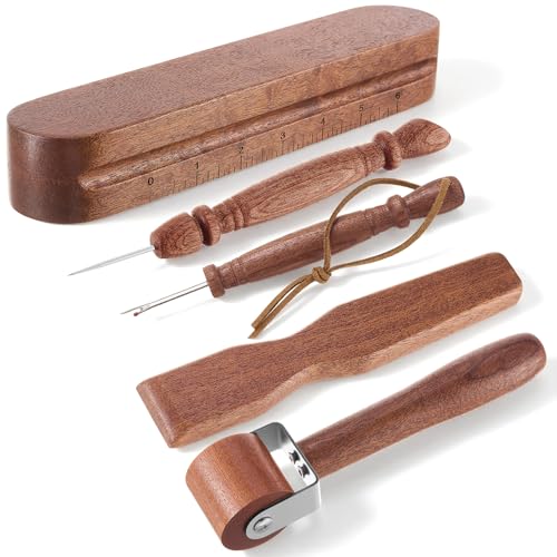 AceOrbit 5 Pcs Wooden Clapper Sewing Quilting Tool Set Include Tailors Clapper Pressing Stick Quilting Seam Roller Seam Ripper Stiletto Pressing Tool for Sewing Fabric Folds Accenting Clothing Wrinkle