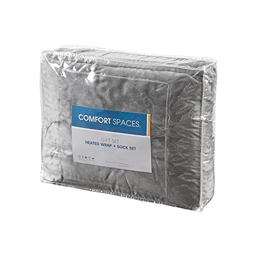 Comfort Spaces Plush To Sherpa Electric Blanket Shawl Shoulder, Neck Wrap With Matching Sock Set Giftable Ultra Soft, Warm, Snuggle Fleece-Reversible Heated Poncho Throw, 50" W X 64" L, Grey #TOP7