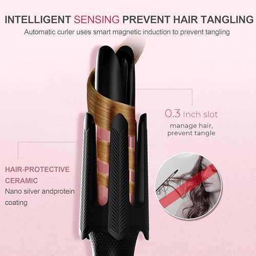 Image of Auto Rotating Hair Curler - 4 Temperature and Timer Settings, Automatic Curling Iron with Automatic Shut-Off, Anti-Tangle and Scalding, Curling Wand for Long Lasting Curls (Black)
