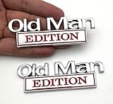 2pcs Metal Old Man Edition Emblem 3D Badge Fit for Universal Car Truck SUV Side Rear Front Hood Trunk Door Decal Sticker (Silver Red)