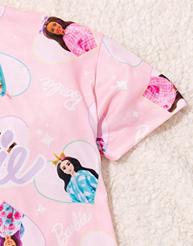 Barbie Girls Nightdress Pajama | Kids Pink Short Sleeve Nightie | Fashion Doll & Unicorn All Over Print Graphic Nightgown4