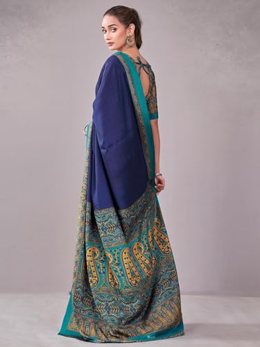 Image of Satrani Women's Crepe Printed Saree with Unstitched Blouse Piece