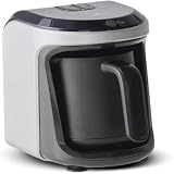KARACA Hatır Hüps Turkish Coffee Maker & Milk Steamer, 5-Cup Capacity Turkish Coffee Pot, 535W, Pearl White, Auto Shut-off, Overflow Protection