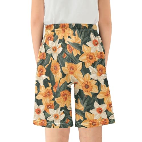 Flower Orange Short Pajama Pants Bottoms Soft Sleepwear with Pockets2