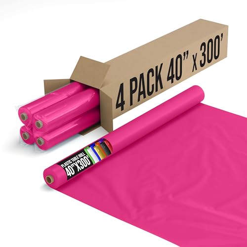 Exquisite Party Solids Cerise Plastic Table Cover Roll, Pack of 4-40" X 300' Table Cloth Plastic Cover Roll - Premium Quality Thick 0.5 MIL Banquet Rolls - Disposable Tablecloth Rolls by Party Solids - Used condition - US$97.41