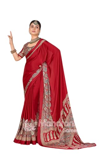 SHIRODHARI GAJI SOFT SILK PRINTED SAREE WITH UNSTICHED BLOUSE PIECE (AJRAKH_MAROON)