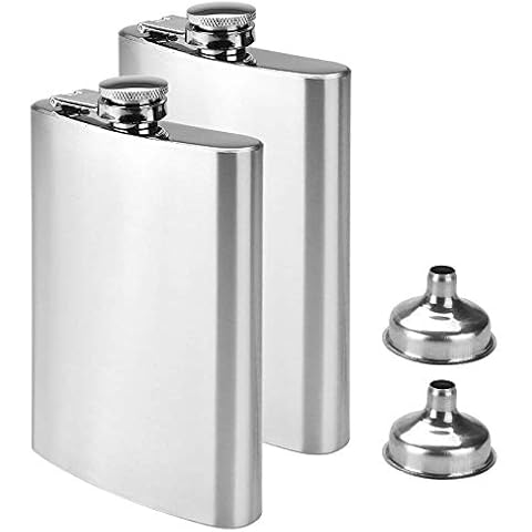 Willingood 2X Edelstahl Flachmann und Trichter, 8oz.227 ml | Geeignet zum Tragen von Alkohol Cover