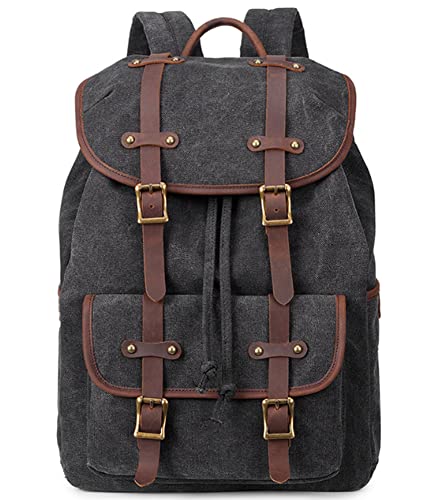 Canvas Travel Shoulder Backpack Vintage Men's and Women's Mountaineering Hiking Bag Casual Large Capacity Sports Bag Coffee,Grey