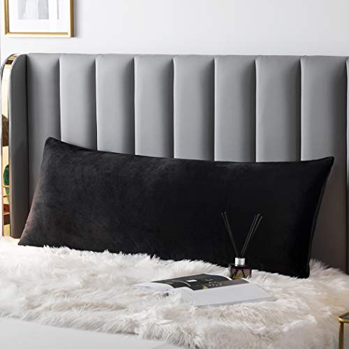 Uwkcy Velvet Body Pillow Cover/Case Pillowcase With Zipper, Soft And Cozy, Zippered Plush Fluffy Flannel Body Pillow Case (20 X 54 Inch, Black, 1-Piece) #TOP2