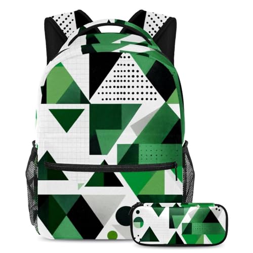 Sacs à dos de jour avec trousse pour ados grand volume motif abstrait vert