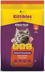 WIGGLES Kittibles Kitten Food Dry Kitty, 1kg, 1-12 Months - Baby Cats Chicken Fish Food