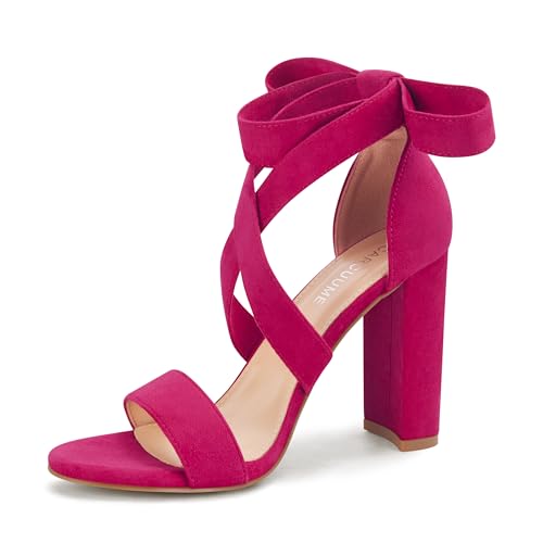 Image of Strappy Heels for Women Chunky Heels High Heeled Sandals with Lace Up Fahsion Casual Nude Block Heel Sandals