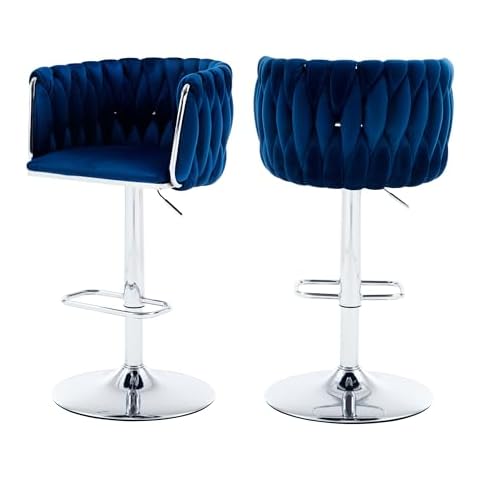 Lierpit Modern Velvet Swivel Bar Stools Set of 2,Upholstered Counter Height Chairs with Woven Backrest and Silver Base for Dining Room,Kitchen Island,Café,and Pub(Navy) Cover