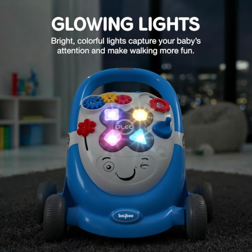 Image of Baybee Oleo Baby Walker for 6-18 Months | Activity Push Walker with Music & LED Lights | Stable Wheels, Easy Grip Handle | Educational Walker for Boys & Girls 0-2 Years (Blue)
